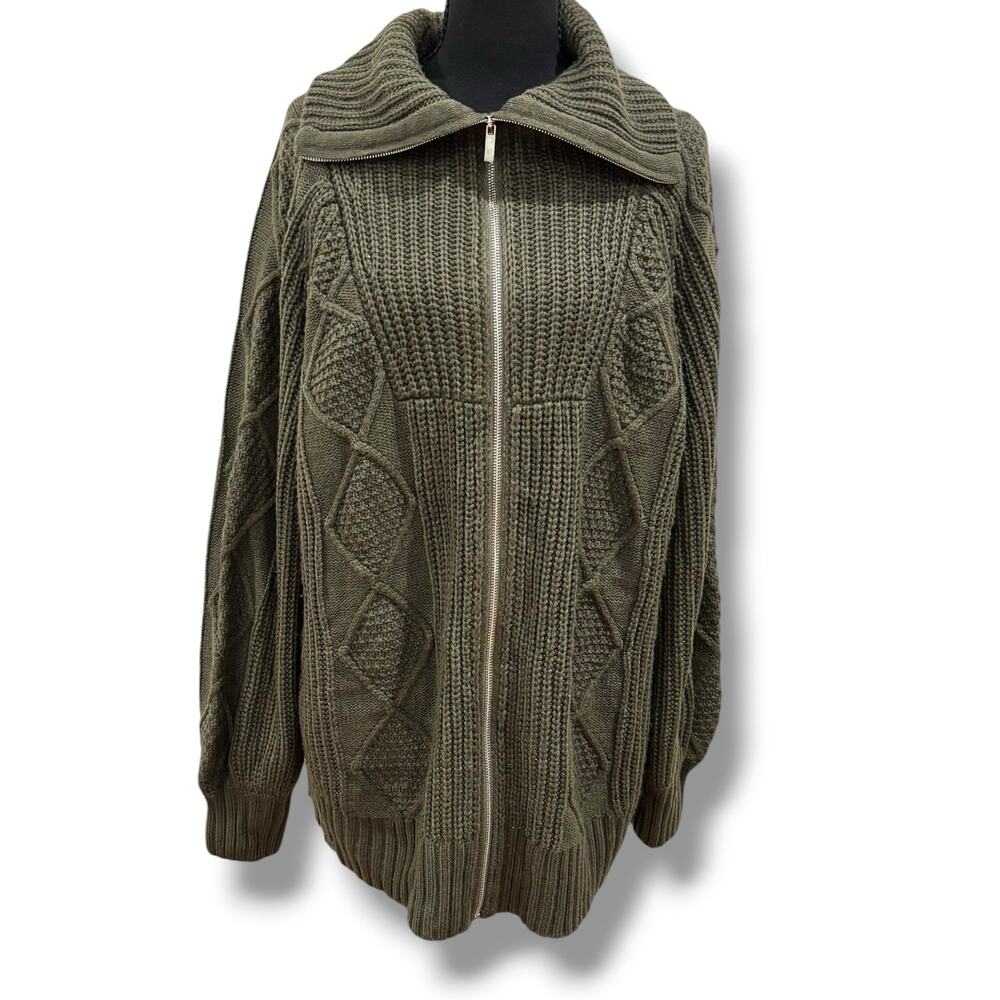 WeWoreWhat Green Chunky Cableknit Oversized Cardigan Sweater Coatigan Size XS-L